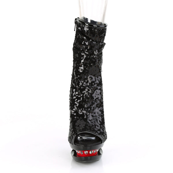 6" Heel, 1 1/2" Pf Two Tone Sequined Open Toe Ankle Boot Pleaser Pleaser BL/R1008/BSQ/B/R