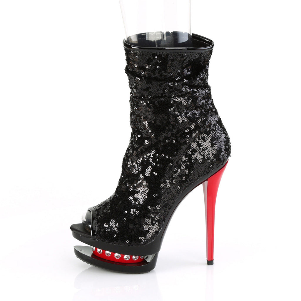 6" Heel, 1 1/2" Pf Two Tone Sequined Open Toe Ankle Boot Pleaser Pleaser BL/R1008/BSQ/B/R