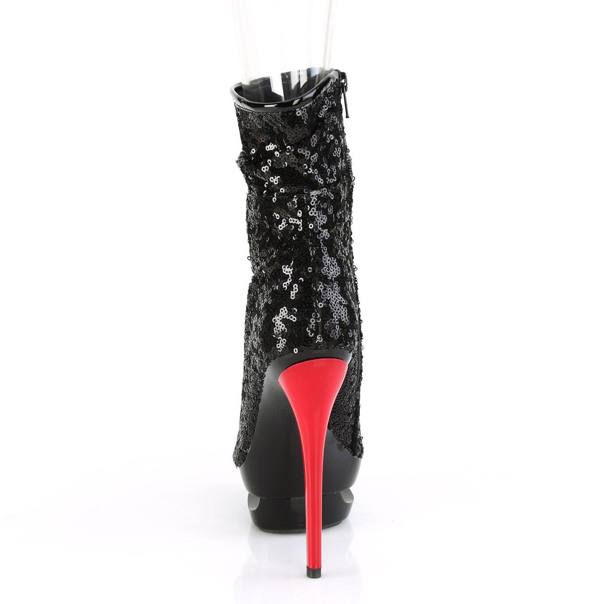 6" Heel, 1 1/2" Pf Two Tone Sequined Open Toe Ankle Boot Pleaser Pleaser BL/R1008/BSQ/B/R