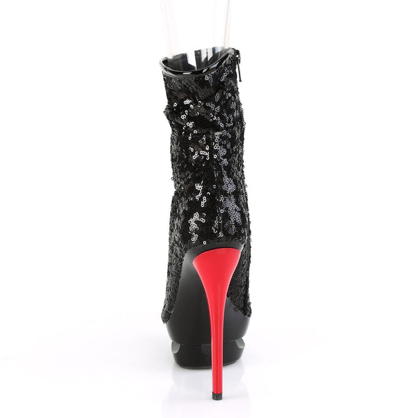 6" Heel, 1 1/2" Pf Two Tone Sequined Open Toe Ankle Boot Pleaser Pleaser BL/R1008/BSQ/B/R