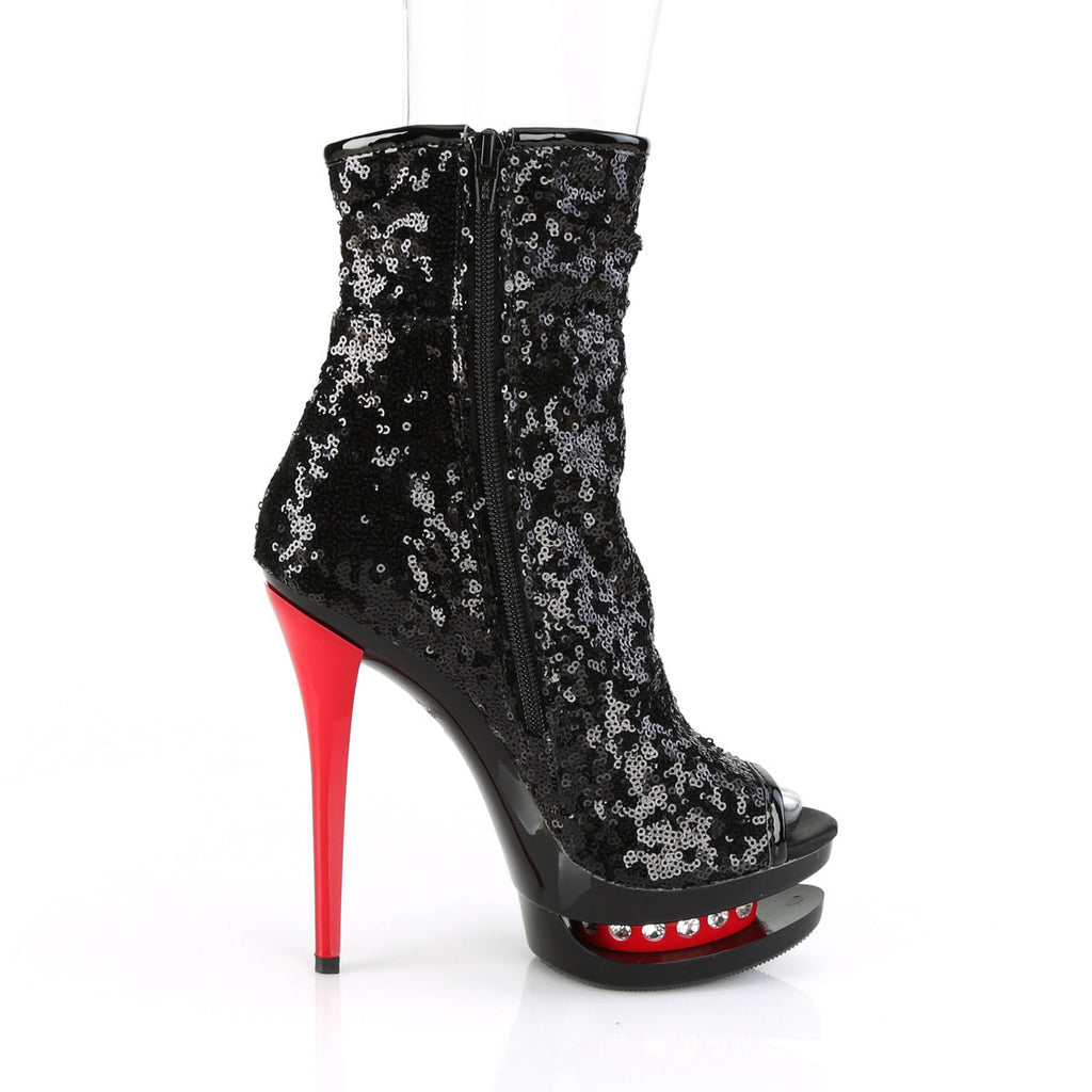 6" Heel, 1 1/2" Pf Two Tone Sequined Open Toe Ankle Boot Pleaser Pleaser BL/R1008/BSQ/B/R