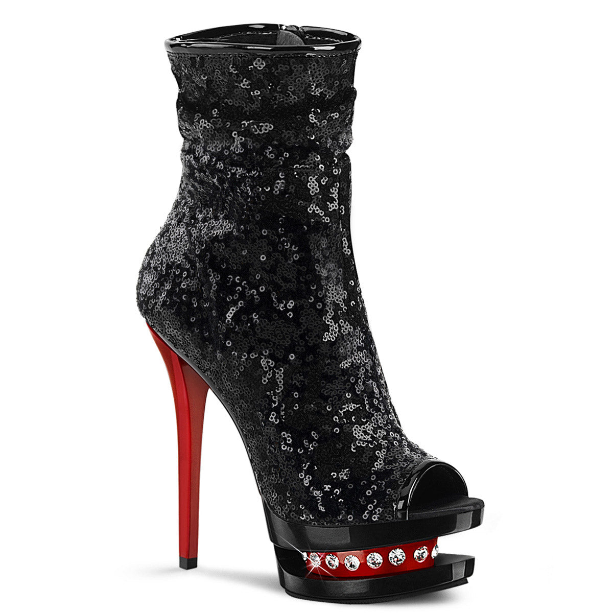 6" Heel, 1 1/2" Pf Two Tone Sequined Open Toe Ankle Boot Pleaser Pleaser BL/R1008/BSQ/B/R Main image