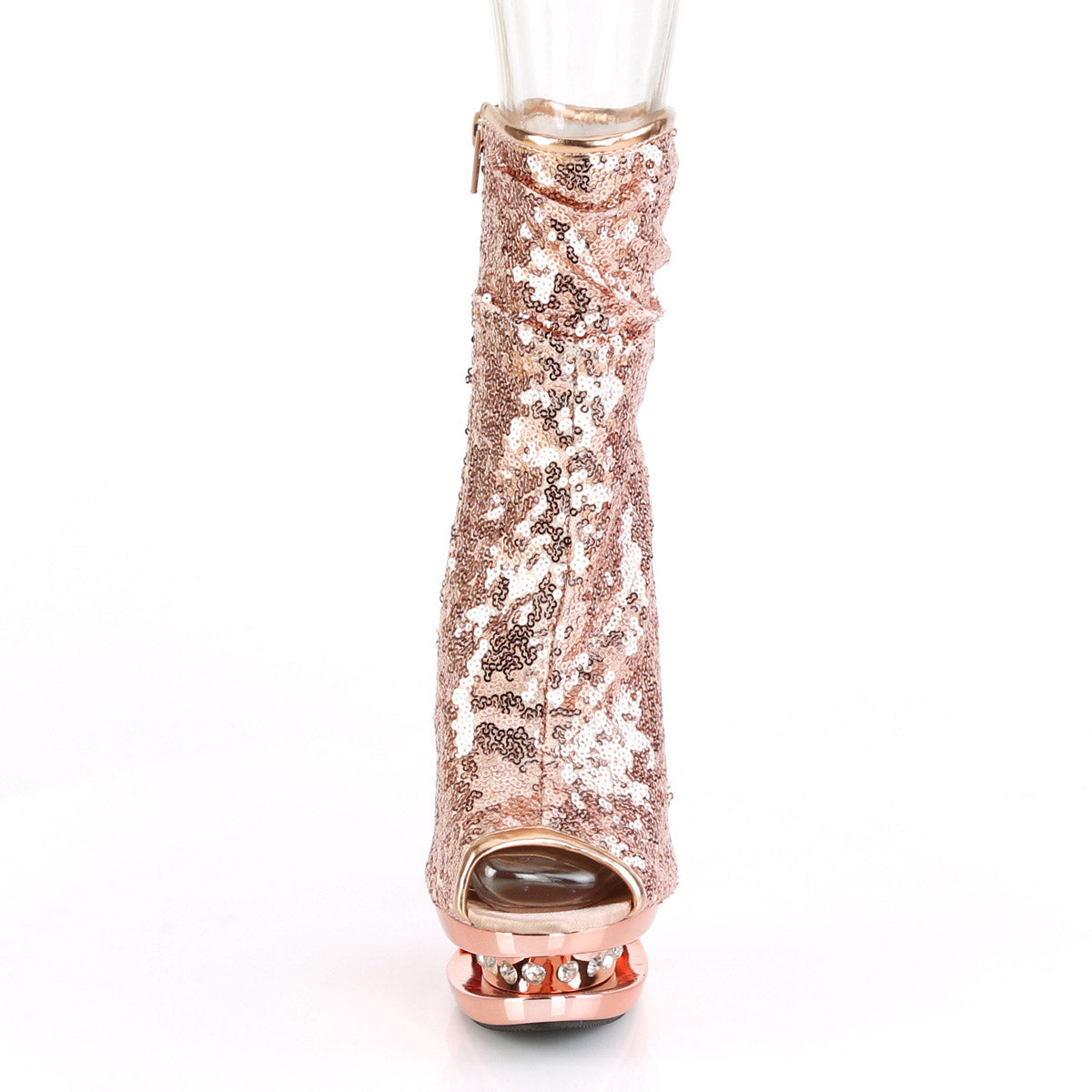 6" Heel, 1 1/2" Pf Sequined Open Toe Ankle Boot, Side Zip Pleaser Pleaser BL/R1008/ROGDSQ/RGCH