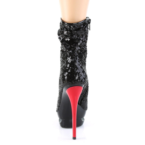 6" Heel, 1 1/2" Pf Two Tone Sequined Ankle Boot, Side Zip Pleaser Pleaser BL/R1009/BSQ/B/R