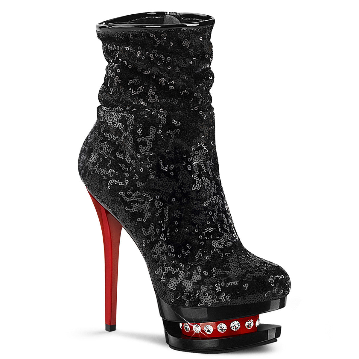 6" Heel, 1 1/2" Pf Two Tone Sequined Ankle Boot, Side Zip Pleaser Pleaser BL/R1009/BSQ/B/R Main image
