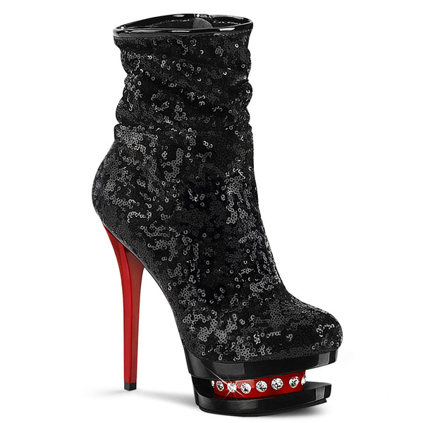 6" Heel, 1 1/2" Pf Two Tone Sequined Ankle Boot, Side Zip Pleaser Pleaser BL/R1009/BSQ/B/R