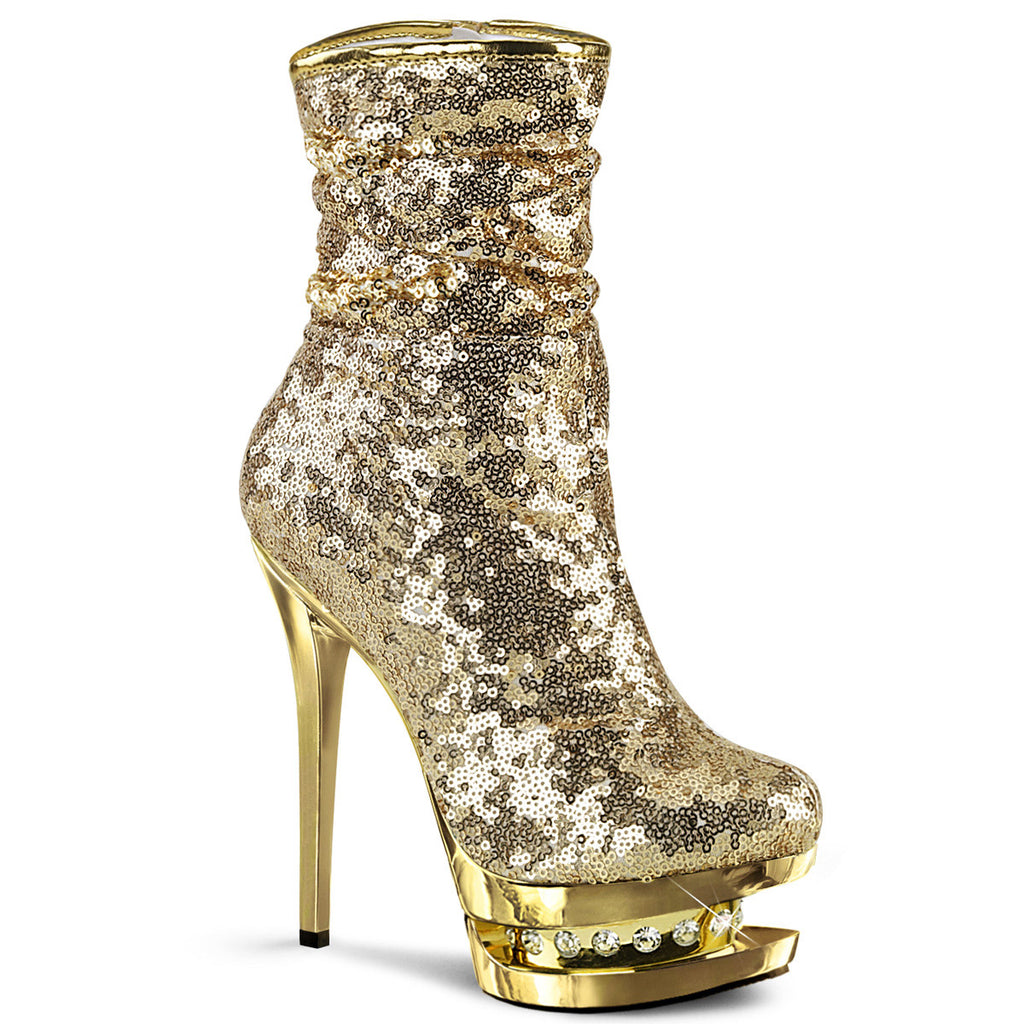 6" Heel, 1 1/2" Pf Sequined Ankle Boot, Side Zip Pleaser Pleaser BL/R1009/GSQ/GCH