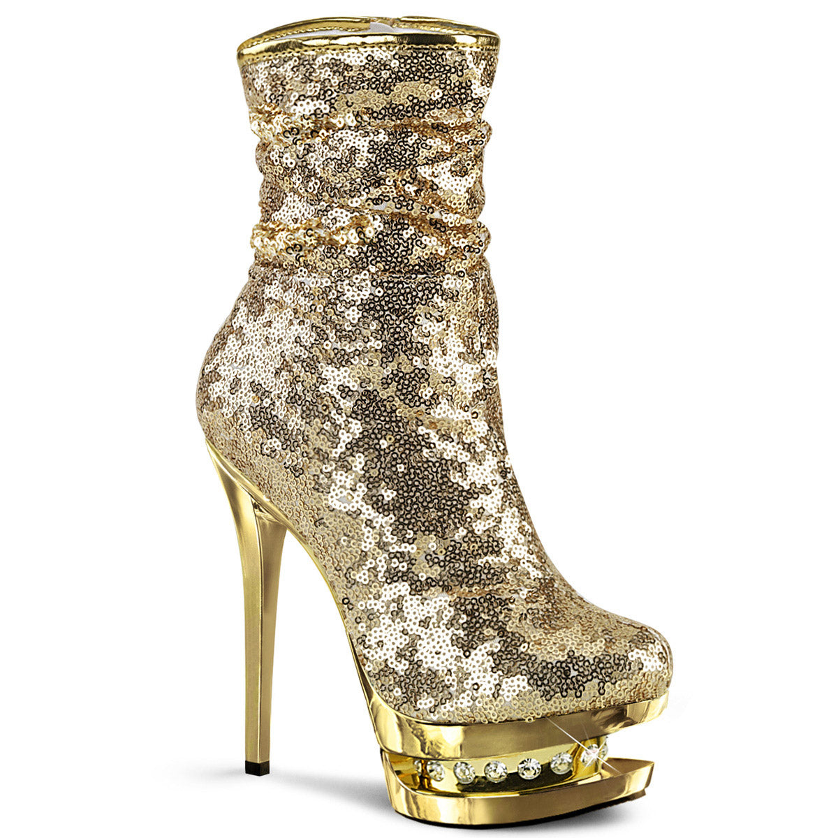 6" Heel, 1 1/2" Pf Sequined Ankle Boot, Side Zip Pleaser Pleaser BL/R1009/GSQ/GCH