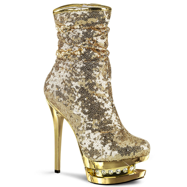 6" Heel, 1 1/2" Pf Sequined Ankle Boot, Side Zip Pleaser Pleaser BL/R1009/GSQ/GCH