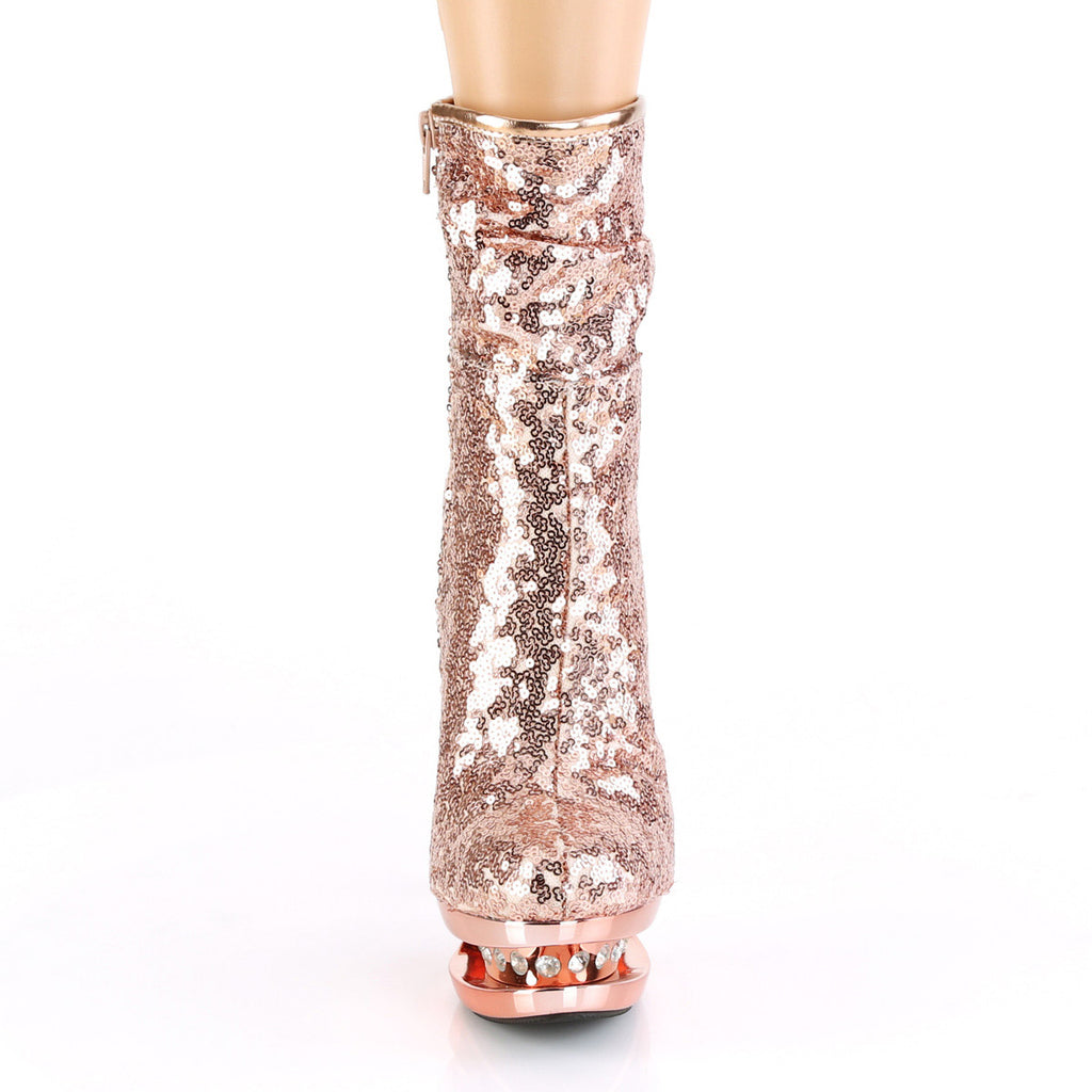 6" Heel, 1 1/2" Pf Sequined Ankle Boot, Side Zip Pleaser Pleaser BL/R1009/ROGDSQ/RGCH