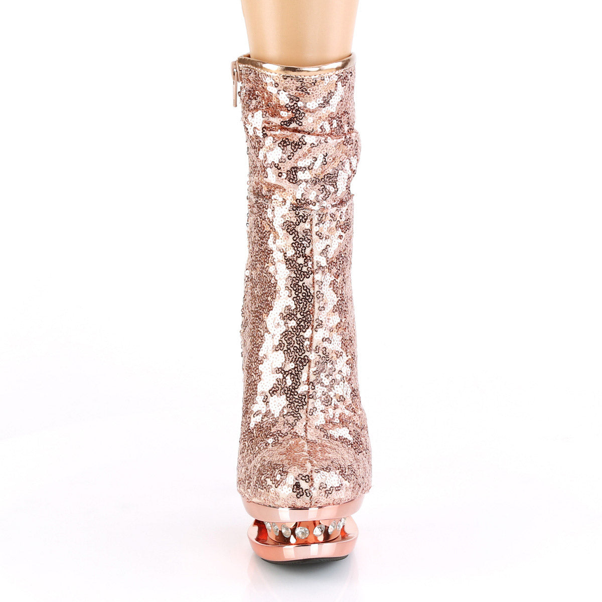 6" Heel, 1 1/2" Pf Sequined Ankle Boot, Side Zip Pleaser Pleaser BL/R1009/ROGDSQ/RGCH