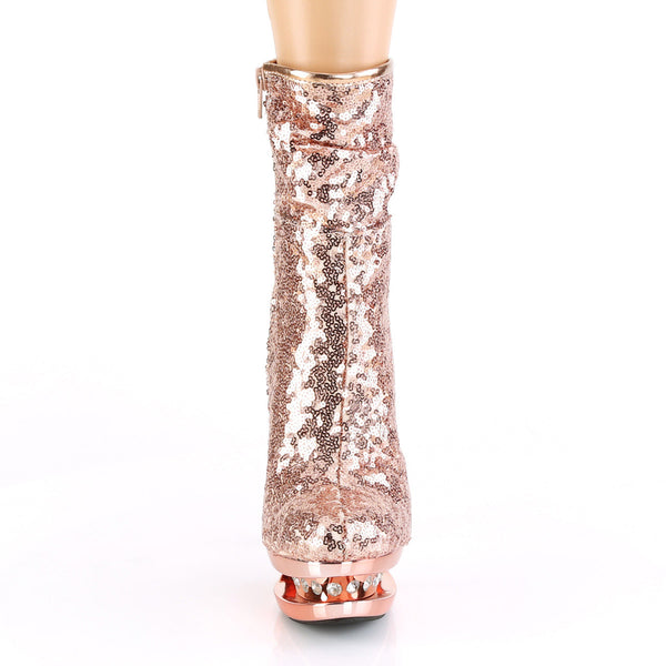 6" Heel, 1 1/2" Pf Sequined Ankle Boot, Side Zip Pleaser Pleaser BL/R1009/ROGDSQ/RGCH