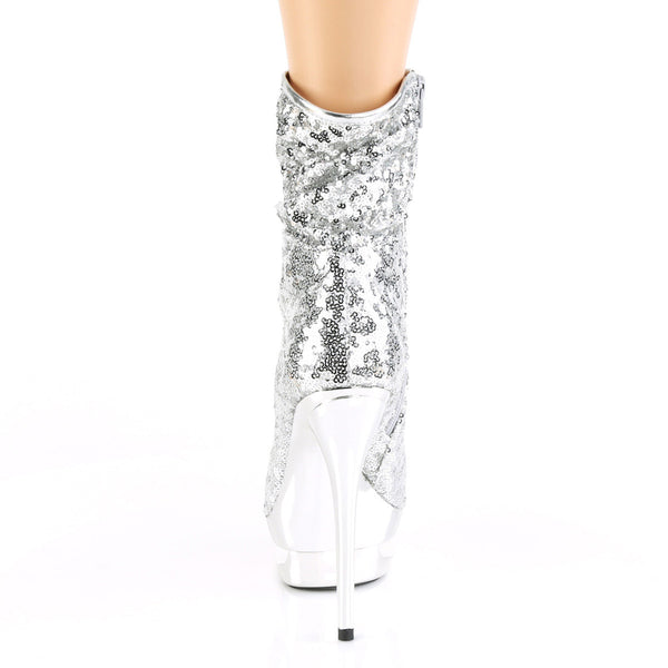 6" Heel, 1 1/2" Pf Sequined Ankle Boot, Side Zip Pleaser Pleaser BL/R1009/SSQ/SCH