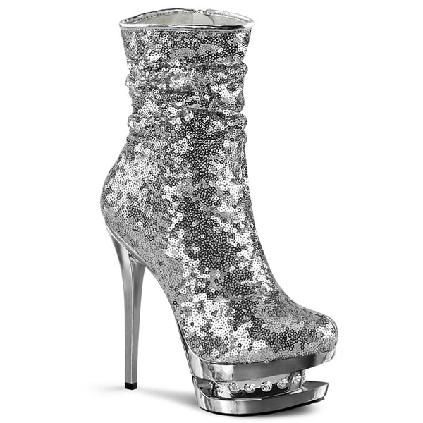 6" Heel, 1 1/2" Pf Sequined Ankle Boot, Side Zip Pleaser Pleaser BL/R1009/SSQ/SCH