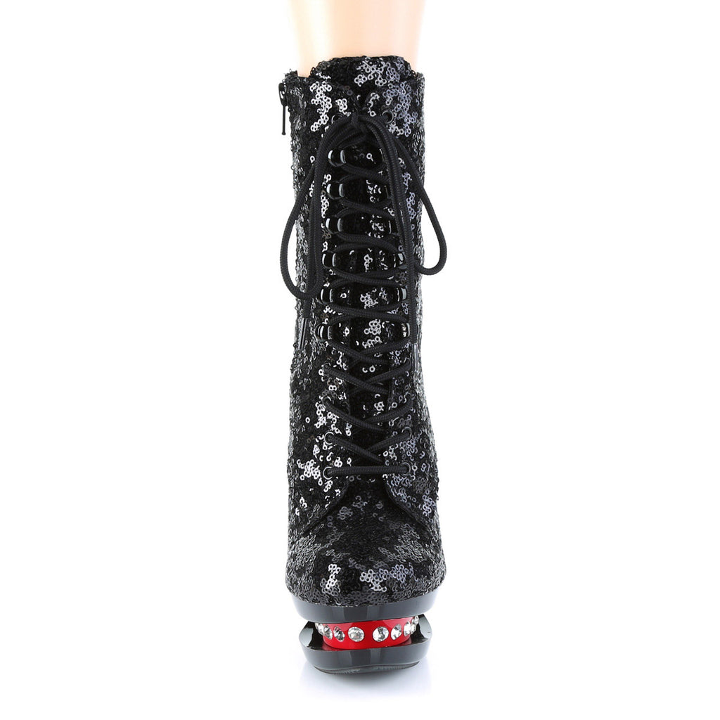 6" Heel, 1 1/2" Pf Two Tone Lace-up Sequined Ankle Boot Pleaser Pleaser BL/R1020/BSQ/B/R