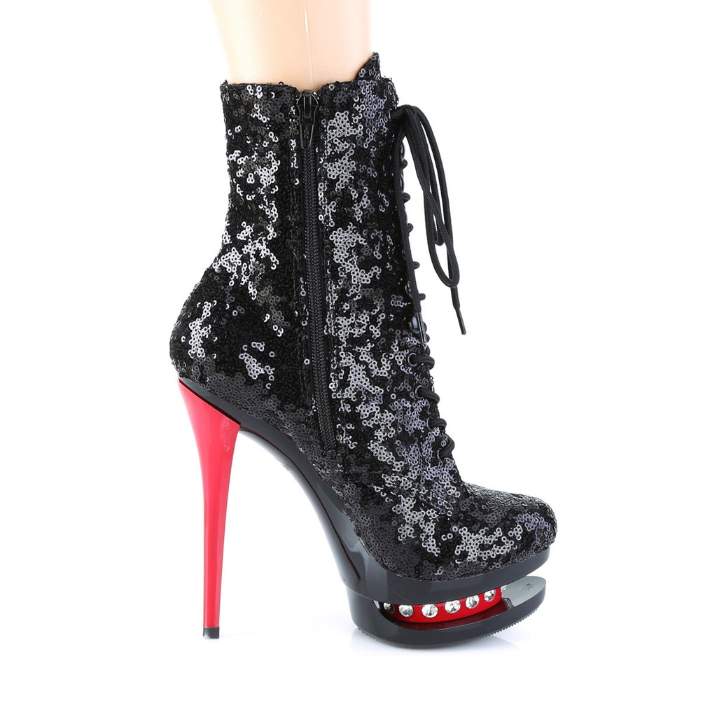 6" Heel, 1 1/2" Pf Two Tone Lace-up Sequined Ankle Boot Pleaser Pleaser BL/R1020/BSQ/B/R