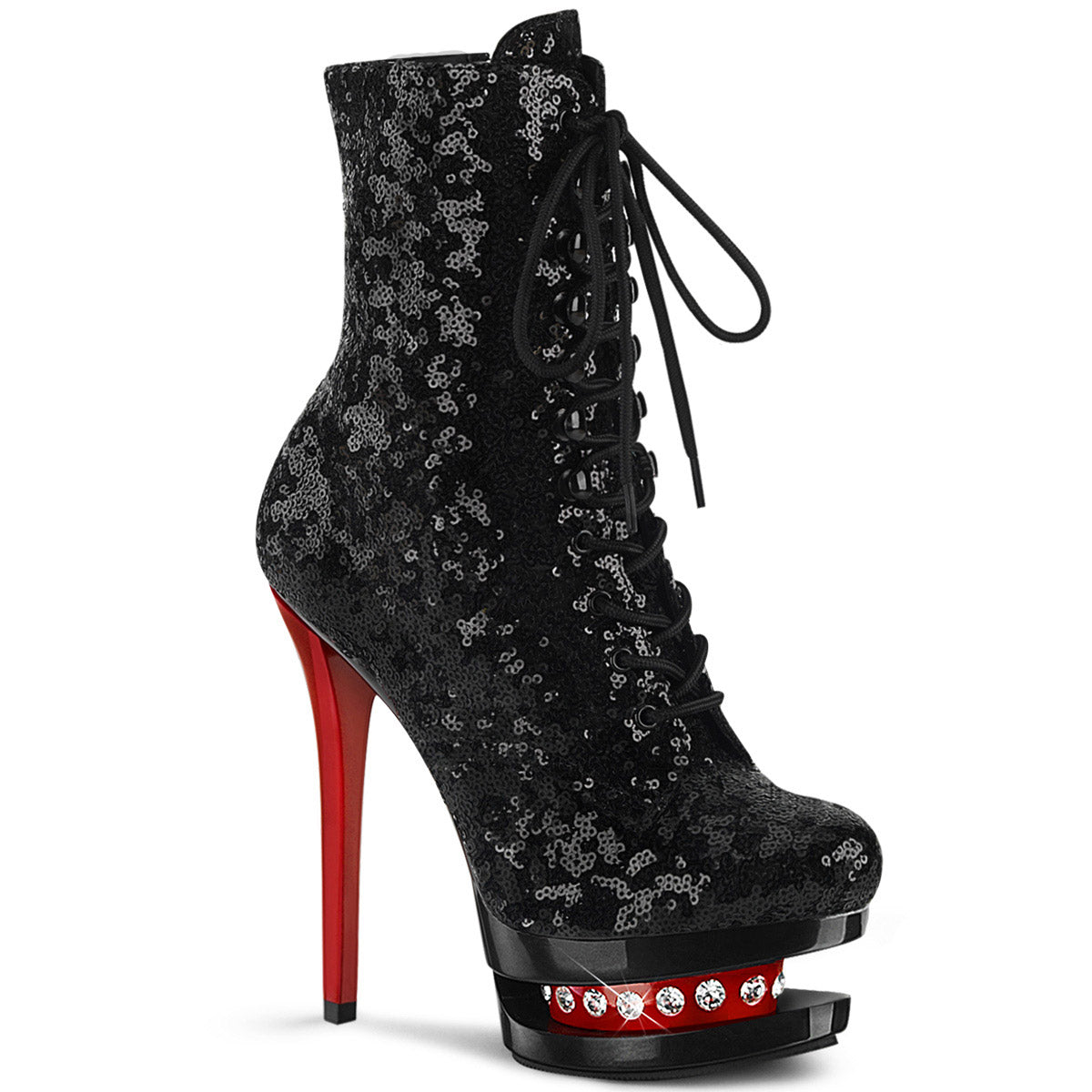 6" Heel, 1 1/2" Pf Two Tone Lace-up Sequined Ankle Boot Pleaser Pleaser BL/R1020/BSQ/B/R Main image