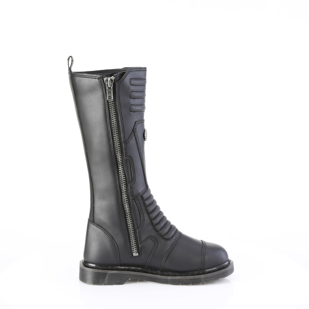 1 1/4" Heel 20 Eyelet Knee High Combat Boot, Side Zip Pleaser Demonia BOLT/405