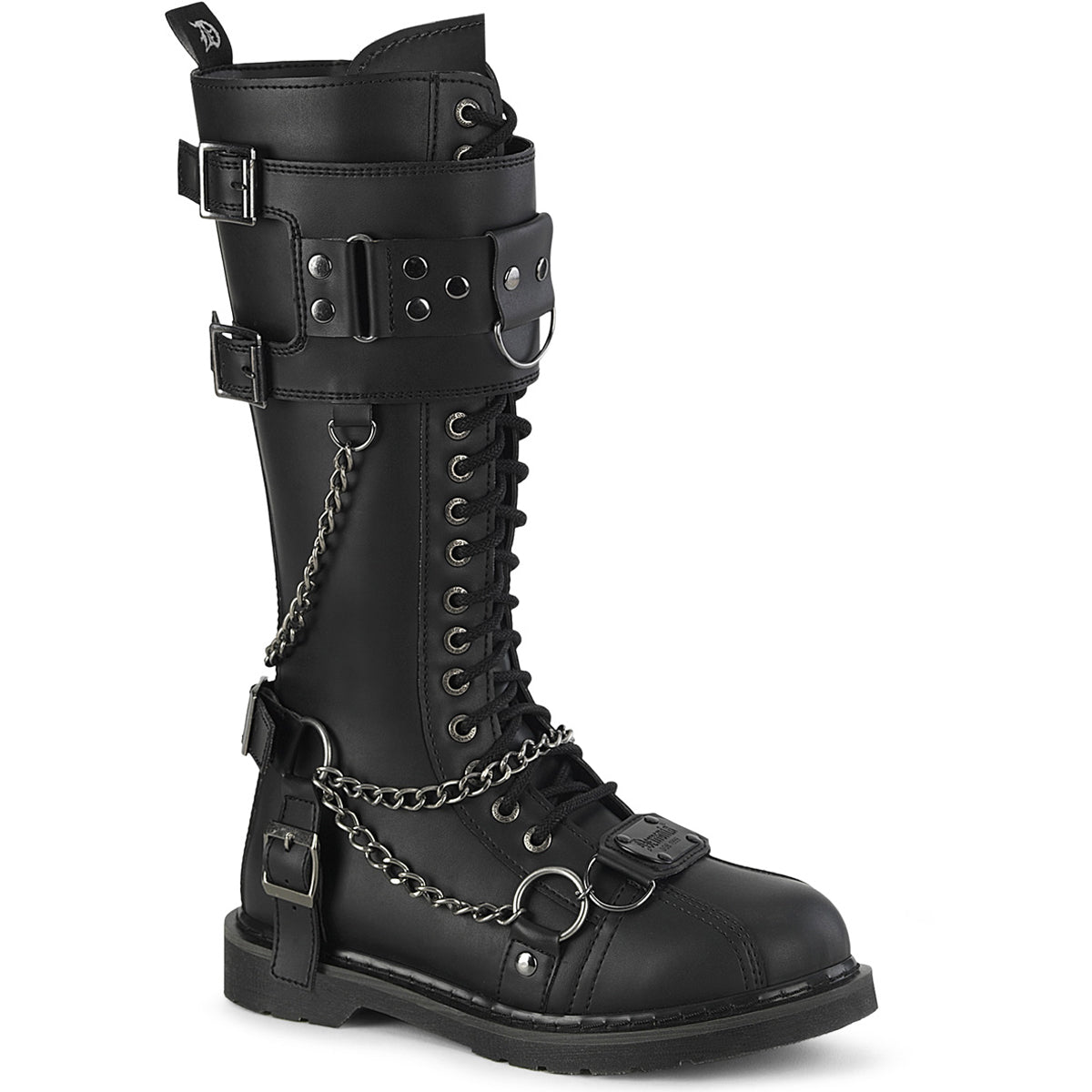 1 1/4" Heel 20 Eyelet Knee High Combat Boot, Side Zip Pleaser Demonia BOLT/415 Main image