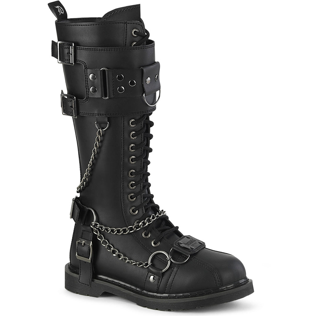 1 1/4" Heel 20 Eyelet Knee High Combat Boot, Side Zip Pleaser Demonia BOLT/415