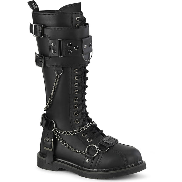 1 1/4" Heel 20 Eyelet Knee High Combat Boot, Side Zip Pleaser Demonia BOLT/415