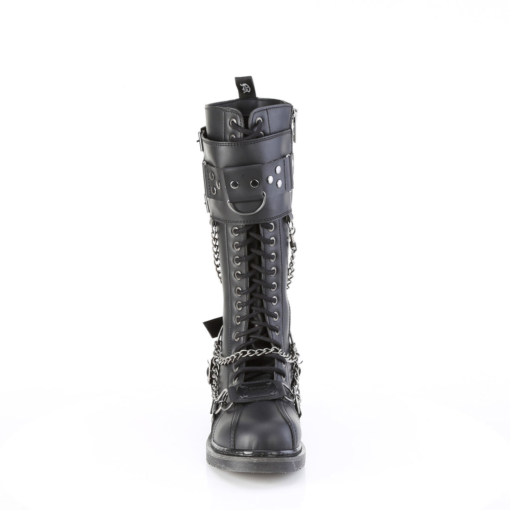 1 1/4" Heel 20 Eyelet Knee High Combat Boot, Side Zip Pleaser Demonia BOLT/415