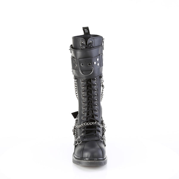1 1/4" Heel 20 Eyelet Knee High Combat Boot, Side Zip Pleaser Demonia BOLT/415