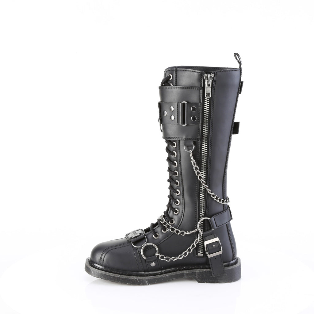 1 1/4" Heel 20 Eyelet Knee High Combat Boot, Side Zip Pleaser Demonia BOLT/415