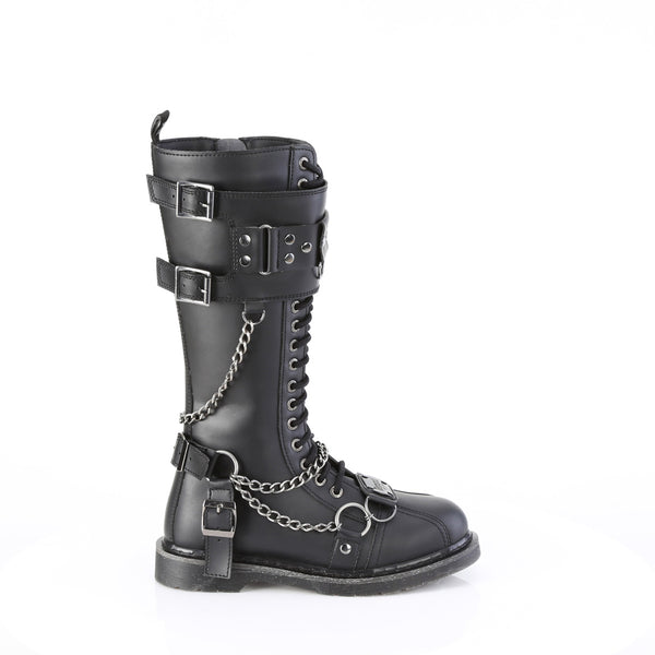 1 1/4" Heel 20 Eyelet Knee High Combat Boot, Side Zip Pleaser Demonia BOLT/415