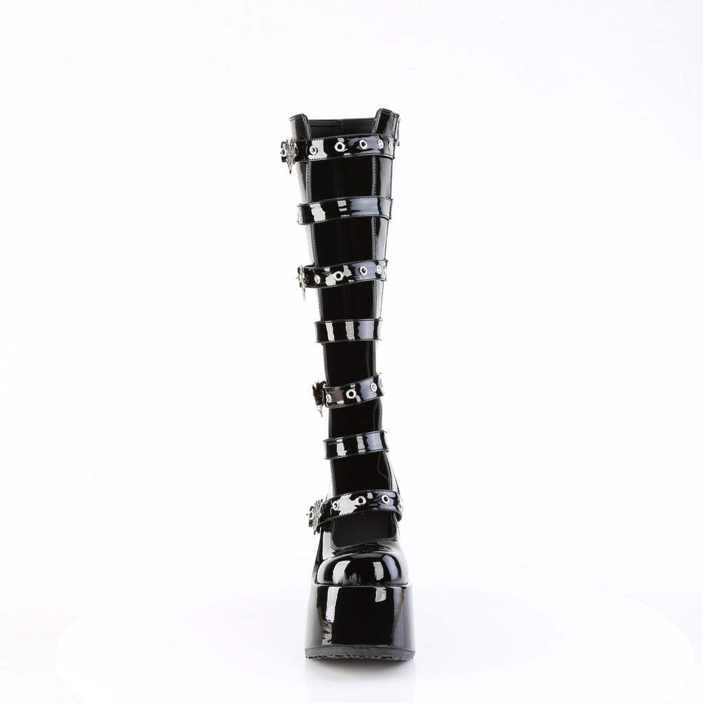 5" Chunky Heel, 3" P/F Open Front Knee High Bt, Inside Zip Pleaser Demonia CAMEL/223