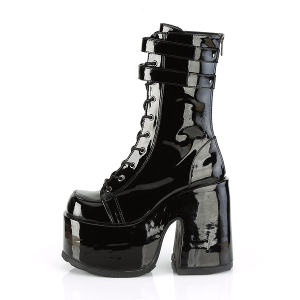 5" Chunky Heel, 3" P/F Lace-Up Mid-Calf Boot, Back Zip Pleaser Demonia CAMEL/250