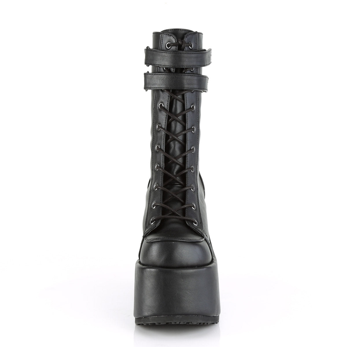 5" Chunky Heel, 3" P/F Lace-Up Mid-Calf Boot, Back Zip Pleaser Demonia CAMEL/250