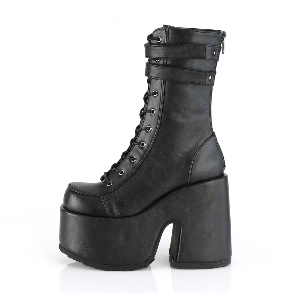 5" Chunky Heel, 3" P/F Lace-Up Mid-Calf Boot, Back Zip Pleaser Demonia CAMEL/250