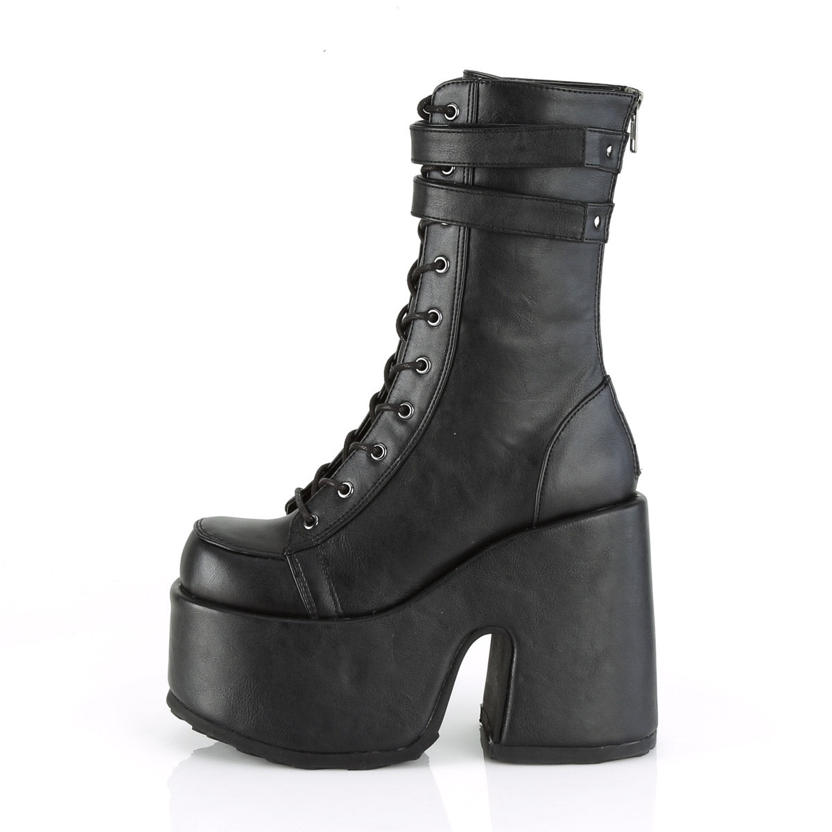 5" Chunky Heel, 3" P/F Lace-Up Mid-Calf Boot, Back Zip Pleaser Demonia CAMEL/250