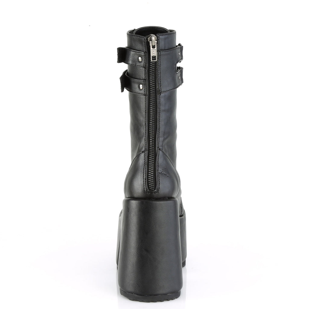 5" Chunky Heel, 3" P/F Lace-Up Mid-Calf Boot, Back Zip Pleaser Demonia CAMEL/250