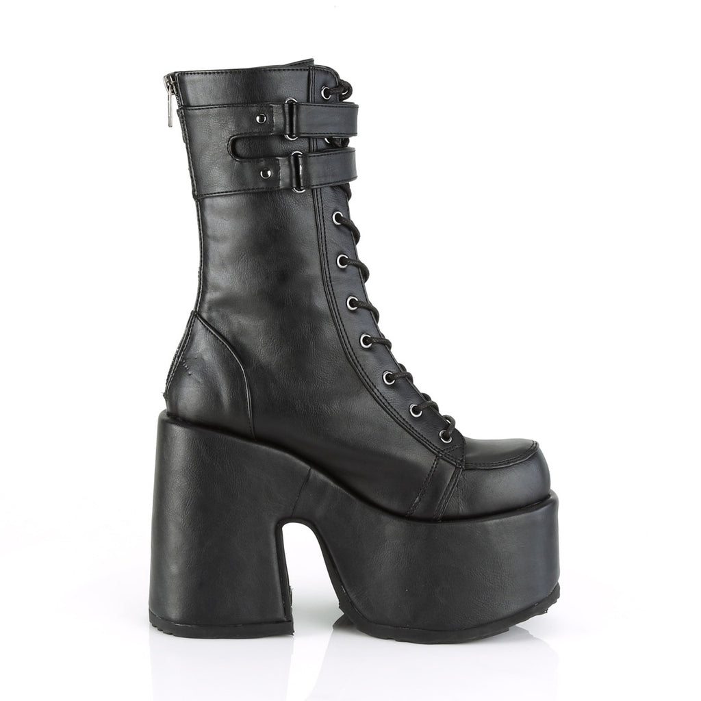5" Chunky Heel, 3" P/F Lace-Up Mid-Calf Boot, Back Zip Pleaser Demonia CAMEL/250