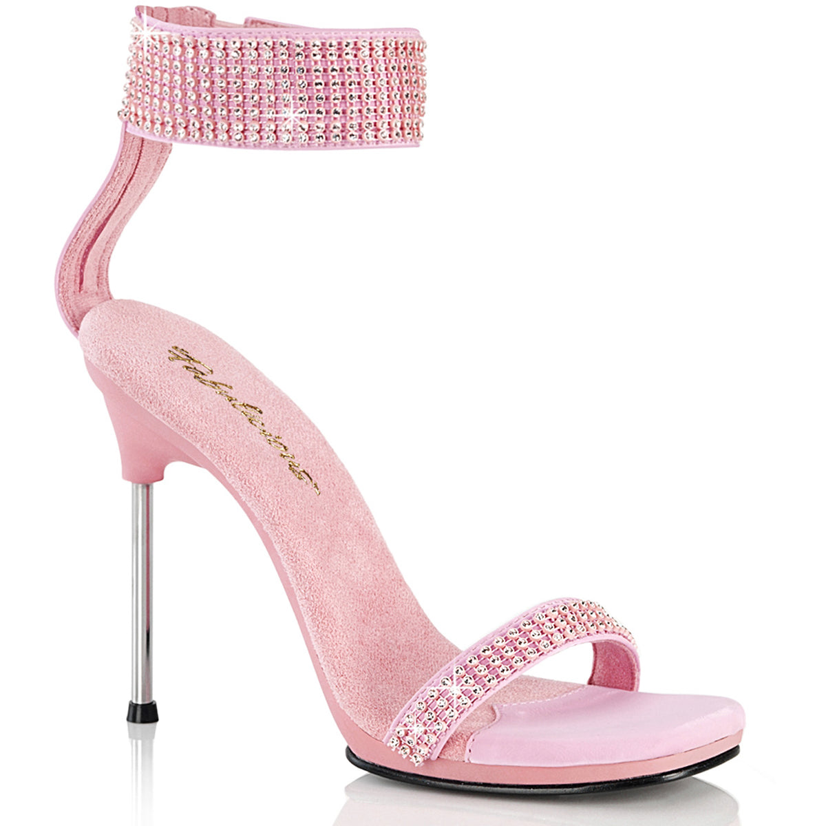 4 1/2" Heel, 1/4" Pf Ankle Strap Sandal W/Rs, Back Zip Pleaser Fabulicious CHIC/40