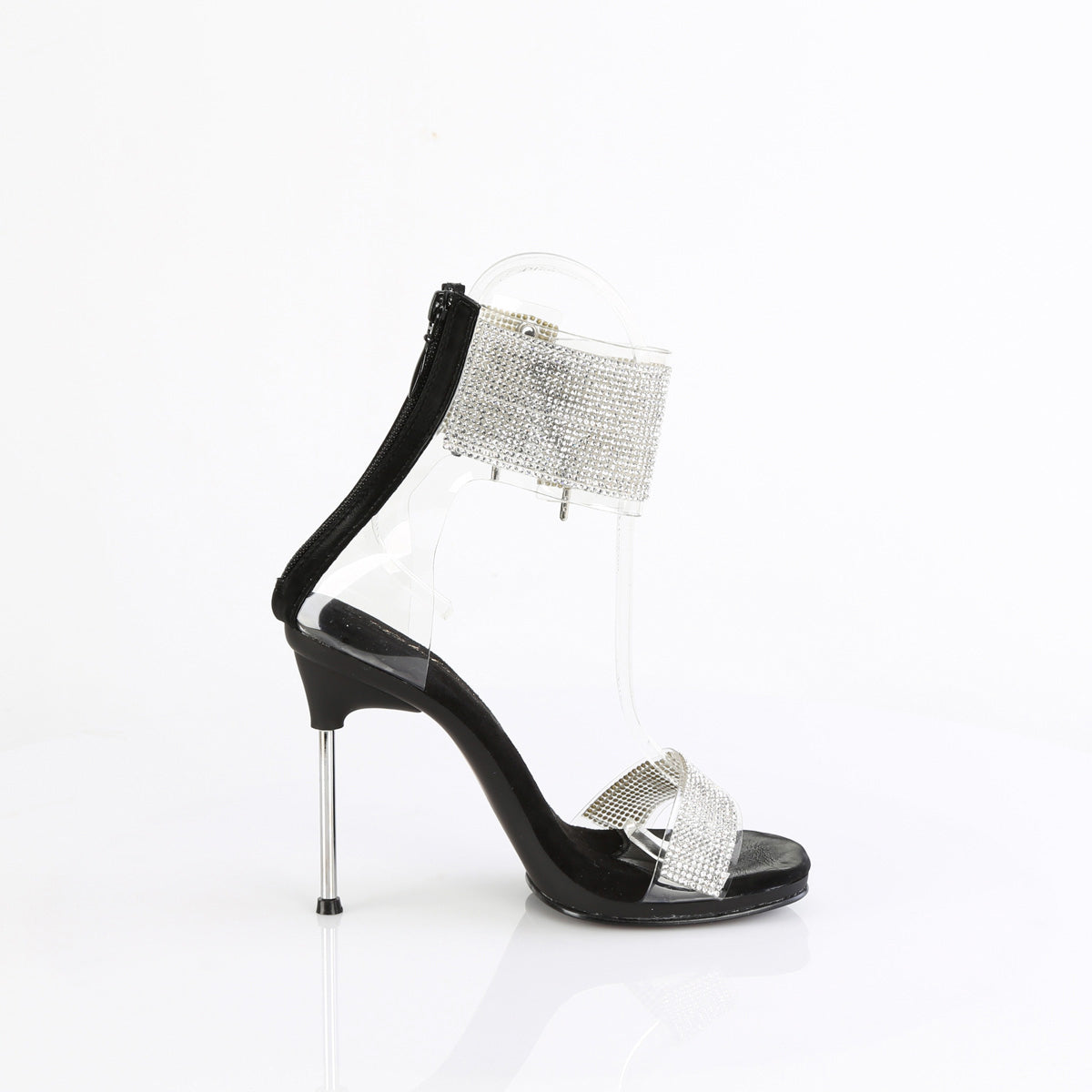 4 1/2" Heel, 1/4" Pf Ankle Cuff Sandal W/Rs, Back Zip Pleaser Fabulicious CHIC/47