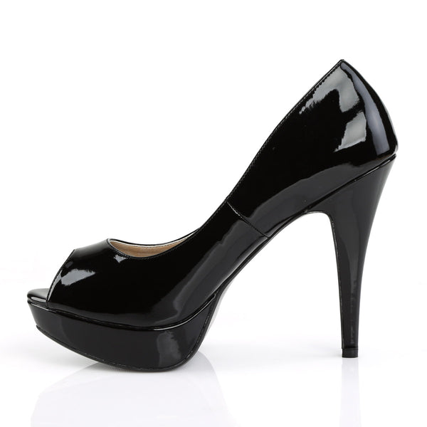 5 1/4" Heel, 1 1/4" Concealed PF Peep Toe Pump Blk Pat Pleaser Pink Label CHLOE/01