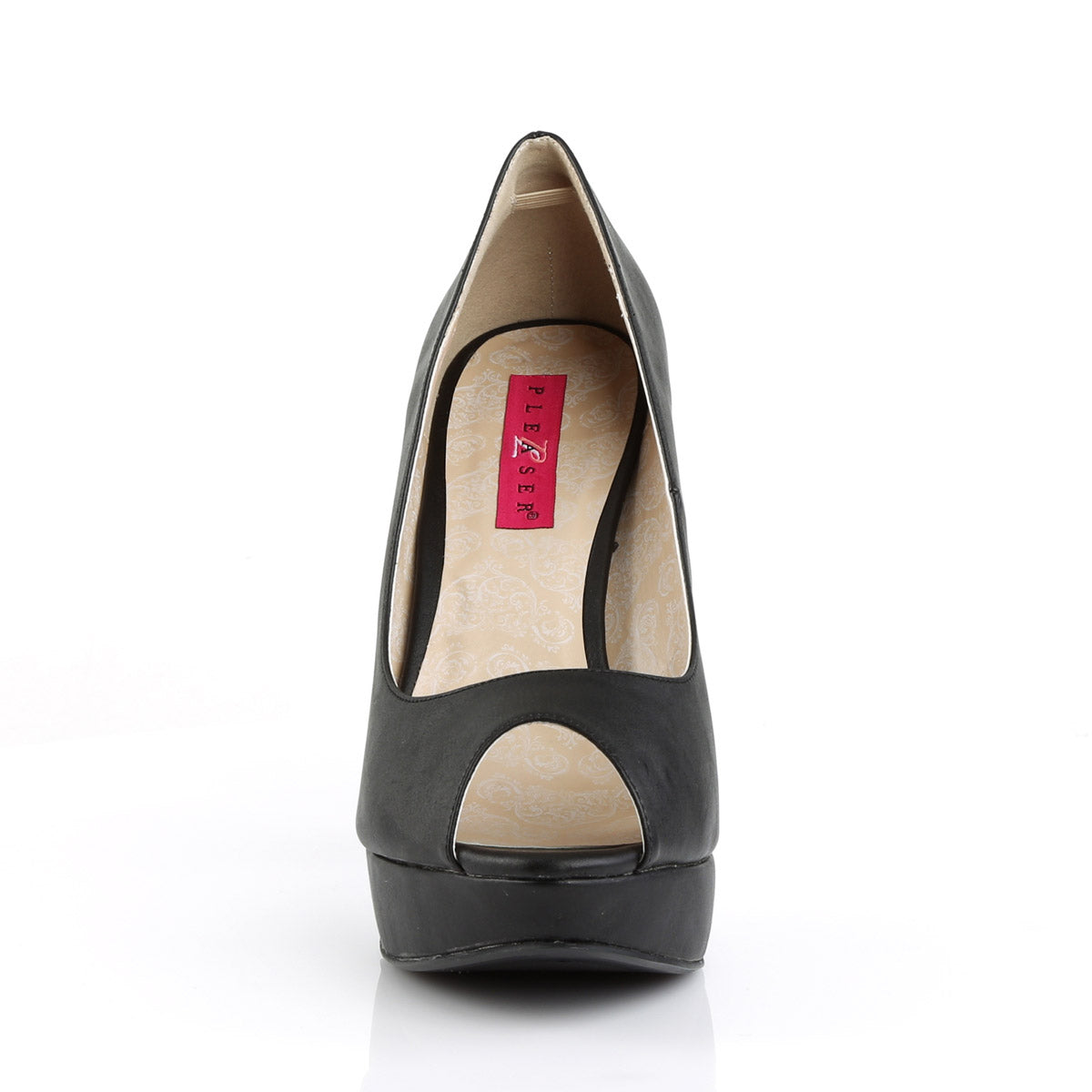 5 1/4" Heel, 1 1/4" Concealed PF Peep Toe Pump Blk Faux Leather Pleaser Pink Label CHLOE/01