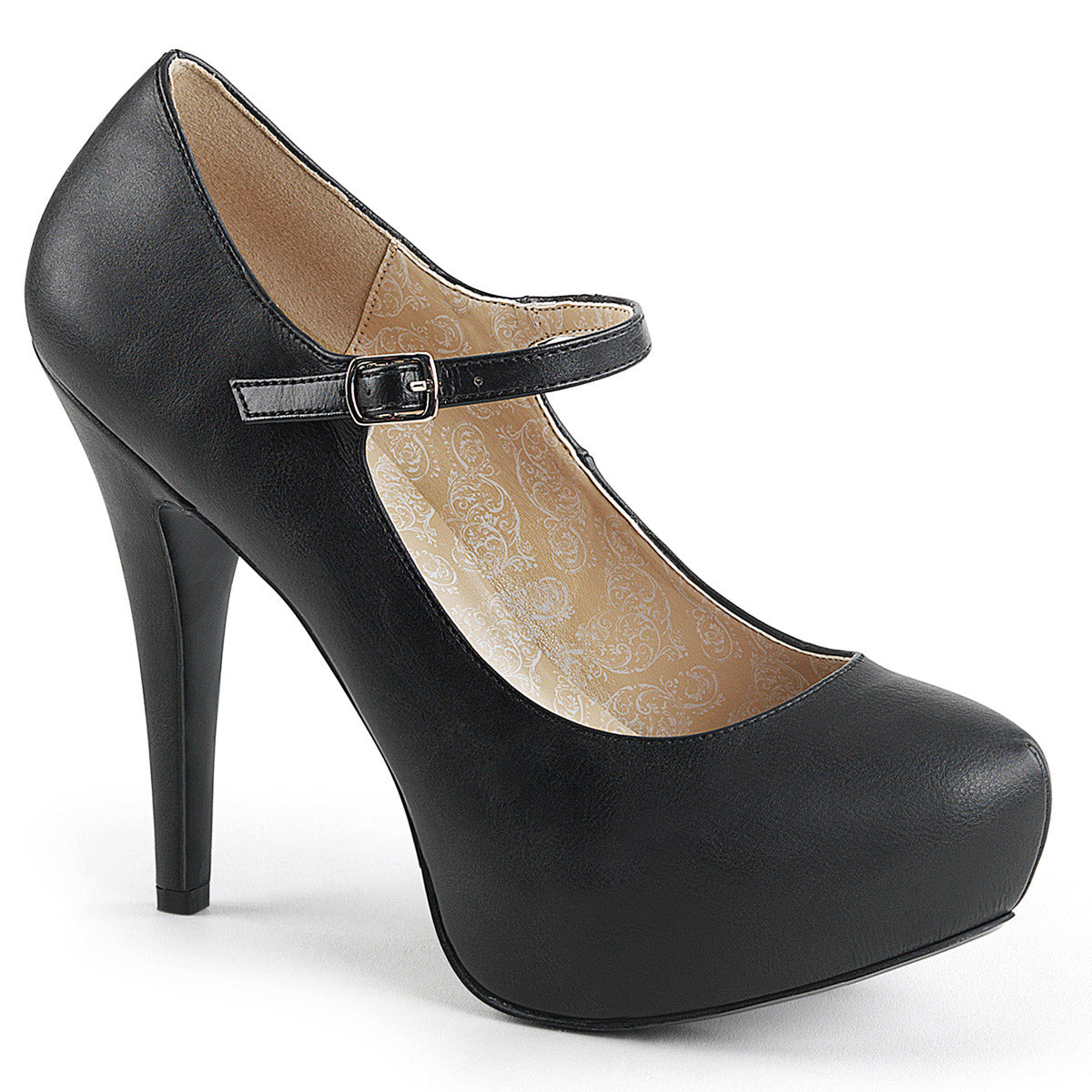 5 1/4" Heel, 1 1/4" PF Maryjane W/Concealed PT Pump Blk Faux Leather Pleaser Pink Label CHLOE/02 Main image