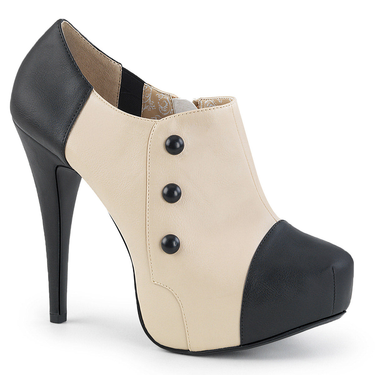 5 1/4" Heel, 1 1/4" Concealed PF 3 Button Ankle Boot W/Conce Blk-Cream Faux Leather Pleaser Pink Label CHLOE/11 Main image