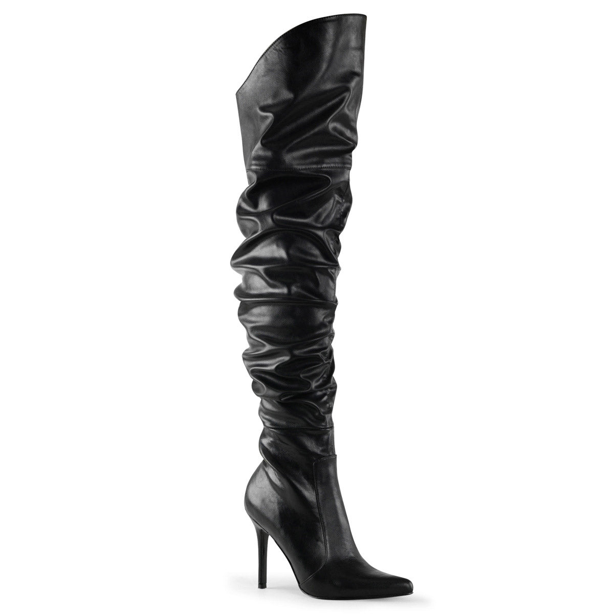 4" Heel Thigh High Pointed Boot w/Faux Fur Lining, Side Zip Blk Faux Leather Pleaser Pleaser CLASSIQUE/3011 Main image