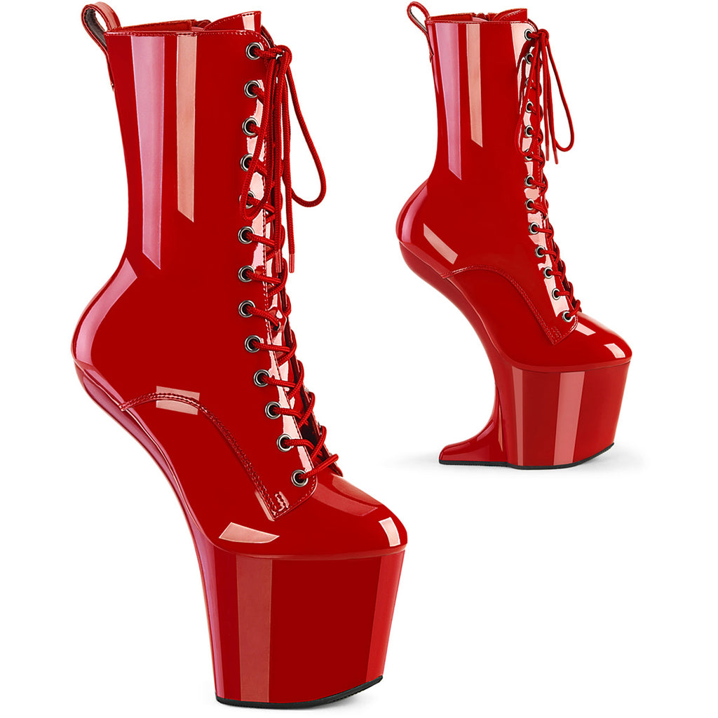 8" Heelless, 3" Pf Lace-Up Front Ankle Boot, Inside Zip Pleaser Pleaser CRAZE/1040