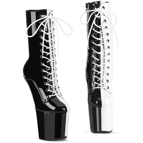 8" Heelless, 3" Pf Two Tone Lace-Up Ankle Boot, Side Zip Pleaser Pleaser CRAZE/1040TT