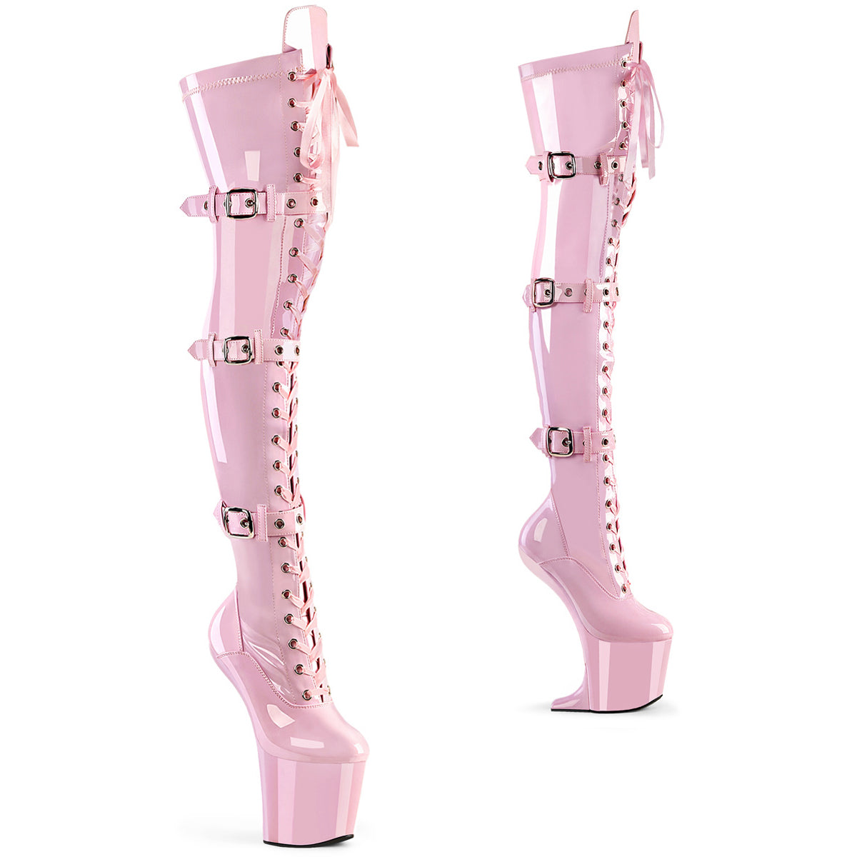 8" Heelless, 3" Pf Lace-Up Front Thigh Boot, Side Zip Pleaser Pleaser CRAZE/3028 Main image