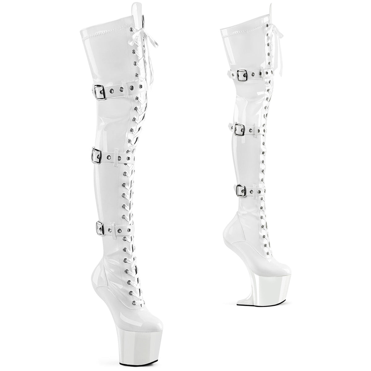 8" Heelless, 3" Pf Lace-Up Front Thigh Boot, Side Zip Pleaser  CRAZE/3028