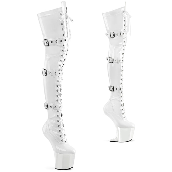 8" Heelless, 3" Pf Lace-Up Front Thigh Boot, Side Zip Pleaser  CRAZE/3028
