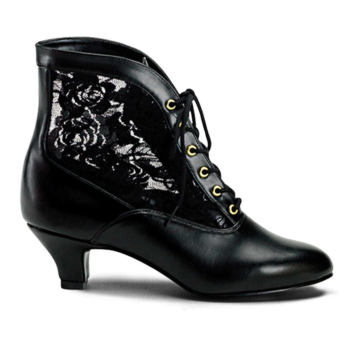 Sexy Lace Victorian Ankle Booties Pioneer No Zip Kitten Heels Shoes Pleaser Funtasma DAME/05 Main image