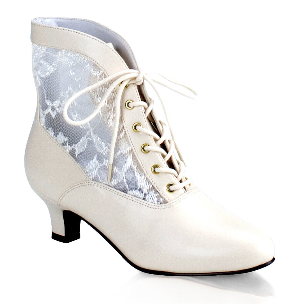 Sexy Lace Victorian Ankle Booties Pioneer No Zip Kitten Heels Shoes Pleaser Funtasma DAME/05